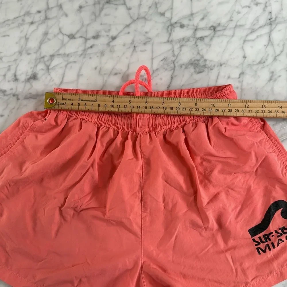 vintage vtg 90s surf style neon orange short swim trunks Sz M